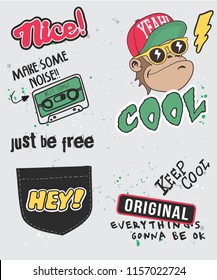 Cool monkey with patches vector design for t shirt printing