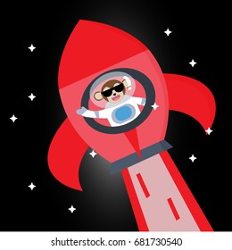 Cool monkey ride rocket cartoon illustration