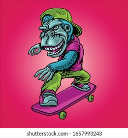 cool monkey riding skateboard illustration