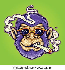 Cool Monkey Stoner Cannabis  Smoking Vector illustrations for your work Logo, mascot merchandise t-shirt, stickers and Label designs, poster, greeting cards advertising business company or brands.