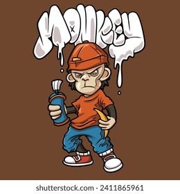 Cool Monkey Streetwear Graffiti Cartoon illustration. Vector graphic for t-shirt prints, posters and other uses.