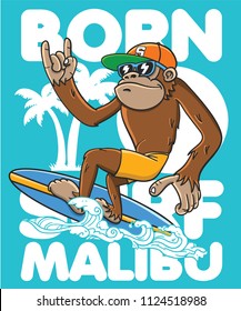 Cool monkey surfing vector design