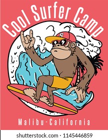 Cool monkey surfing vector design