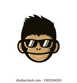 cool monkey wearing glasses logo vector design illustration. monkey head/face icon. ape face icon. 