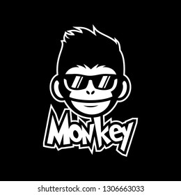 cool monkey wearing glasses logo vector design illustration. monkey head/face icon. ape face icon.