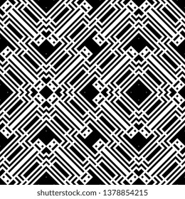 cool monochrome Art Deco Abstract geometric seamless vector pattern. Black and white line stripes background