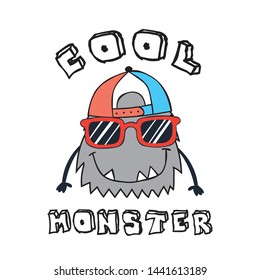 cool monster drawn as vector for tee print