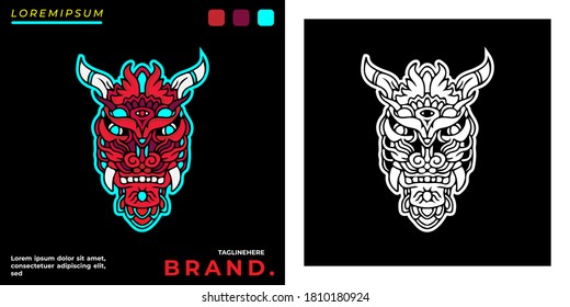 Cool monster face illustration for poster, sticker, or apparel merchandise.With tribal and hipster style.