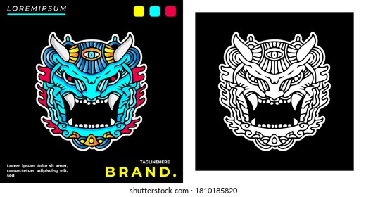 Cool monster head illustration for poster, sticker, or apparel merchandise.With tribal and hipster style.