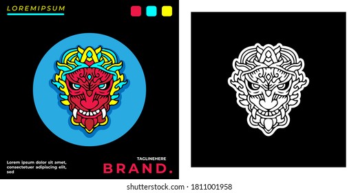 Cool monster head illustration for poster, sticker, or apparel merchandise.With tribal and hipster style.