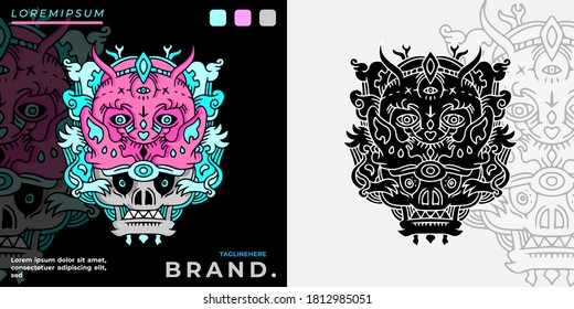 Cool monster illustration for poster, sticker, or apparel merchandise.With tribal and hipster style.