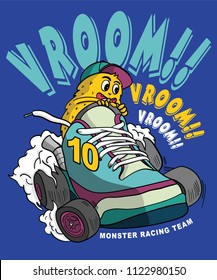 cool monster riding a shoe car  vector design
