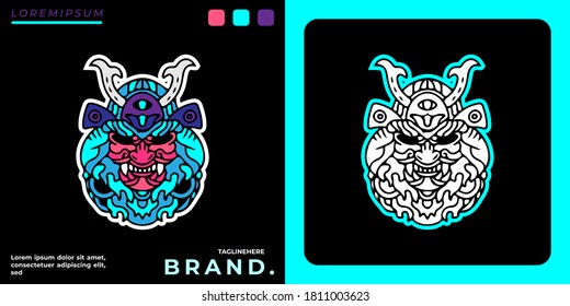 Cool monster samurai head illustration for poster, sticker, or apparel merchandise.With tribal and hipster style.