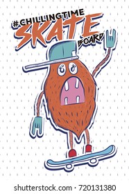 Cool monster skater skateboard vector graphic design poster colorful handmade