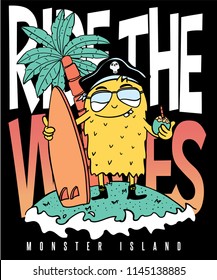 Cool monster surfing vector design