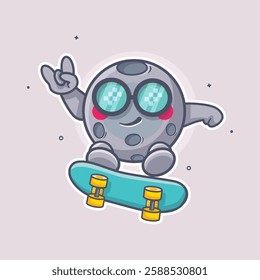 cool moon character mascot playing skateboard isolated cartoon	