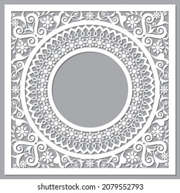 Cool Moroccan vector openwork mandala design in square with blank space in the center inspired by the old carved wood wall art patterns from Morocco. Moorish oriental template background, Arabic decor