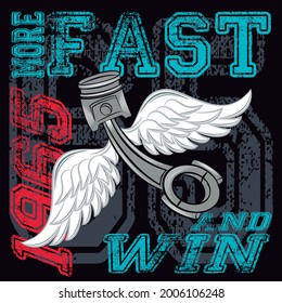 cool motorcycle design of piston with wings and text background