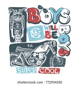 Cool motorcycle print design, vector illustration