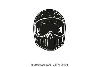 Cool motorcycle touring community logo in vintage retro style with a helmet and engine block suitable for community logo design and t-shirt printing