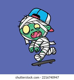 COOL MUMMY WITH HAT IS SKATING