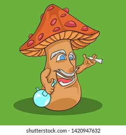 cool mushroom cartoon while smoking marijuana