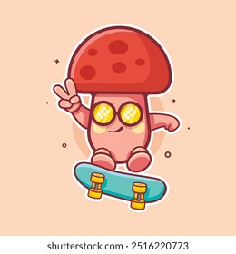 cool mushroom character mascot playing skateboard isolated cartoon in flat style design