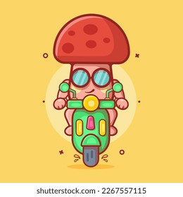 cool mushroom character mascot riding scooter motorcycle isolated cartoon in flat style design 