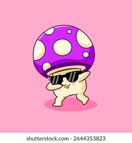 Cool Mushroom Dabbing with Sunglasses Vector Illustration Cartoon Design