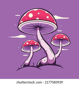 cool mushrooms art in purple background illustration