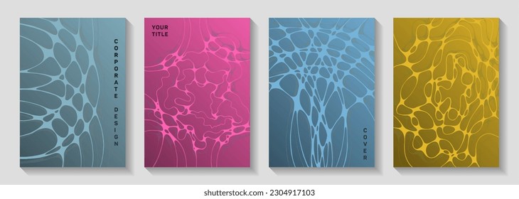 Cool music party posters. Fluid waves grid backdrops. Minimal banner vector templates. Night party posters collection fluid curves graphic design.
