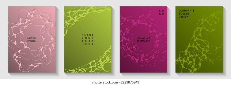 Cool music party posters. Intersecting waves grid backgrounds. Colorful banner vector templates. Electronic music party posters set fluid wavy graphic design.