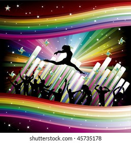 música fresca fondo arco iris con bailarinas y estrellas