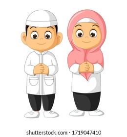 Cool Muslim Couple People Cartoon Vector Illustration Isolated