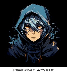 a cool and mysterious anime character with a dark background