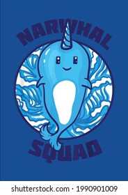 Cool Narwhal Squad Funny Birthday For Kids Vector Illustration Graphic Design for Document and Print
