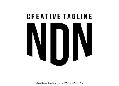 Vector fresco de las letras de NDN, negro, diseño del logotipo de la marca, fondo blanco.