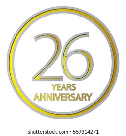 cool negative space gray and yellow circle 26 years anniversary design for family, shop, business, and various event