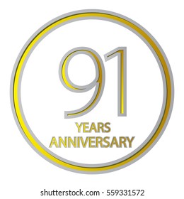 cool negative space gray and yellow circle 91 years anniversary design for family, shop, business, and various event