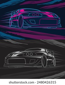 Cool neon japanese sport cars isolate 2