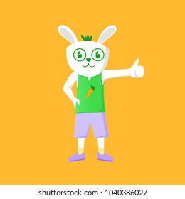 cool nerd rabbit with big eyeglasses, nerd rabbit showing thumb up gesture