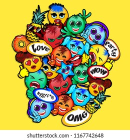 Cool New Emoji background Faces Vector Design Art Trendy Communication Chat Element, Set of Emoticons. Set of Emoji. Vector illustration.