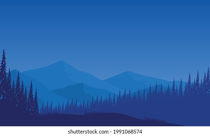 Cool night atmosphere with realistic scenery and forest from the outskirts of the city. Vector illustration of a city