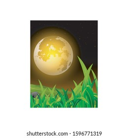 Cool Night View With Grass Hill And Moonlight Cartoon
