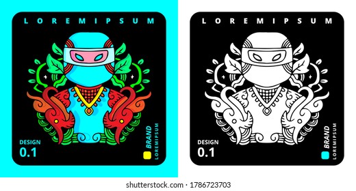 Cool ninja illustration for poster, sticker, or apparel merchandise.With tribal and hipster style.