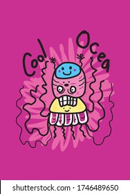 cool ocean cartoon monster,t-shirt design fashion vector illustration