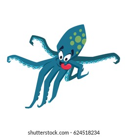 Cool octopus. Funny monster print. Cute vector illustration. Comic sea character. 