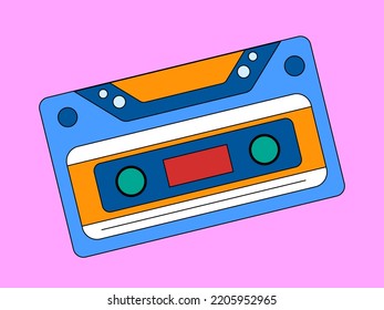 
Cool old cassette. y2k, 1990s, 1980s graphic design vector illustration. Comic book element for sticker, poster, graphic print, magazine cover, card. Bright colours.
