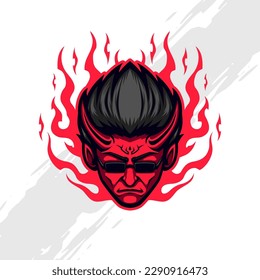 Cool Old Demon Head Mascot with Sunglasses