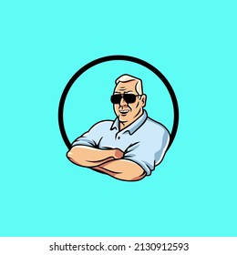 Cool Old Man Mascot Character Illustration